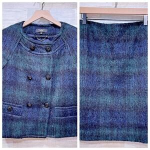 Talbots Wool Alpaca Mohair Fur Skirt Suit Blackwatch Plaid Womens 6P Jacket 10